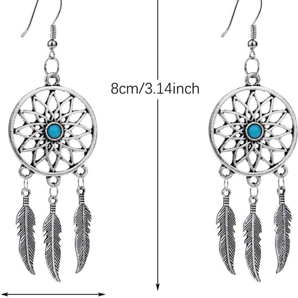 Woman Retro Silver BOHO Style Metal Dangle Drop Earrings Dream Catcher Statement - Picture 2 of 6